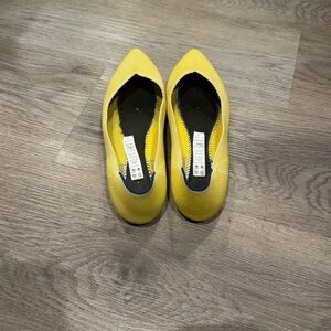 Rothy's Yellow Pointed Toe Flats with Blue Trim